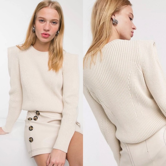 & Other Stories Sweaters - & Other Stories Statement Padded Shoulder Structured Ribbed Sweater